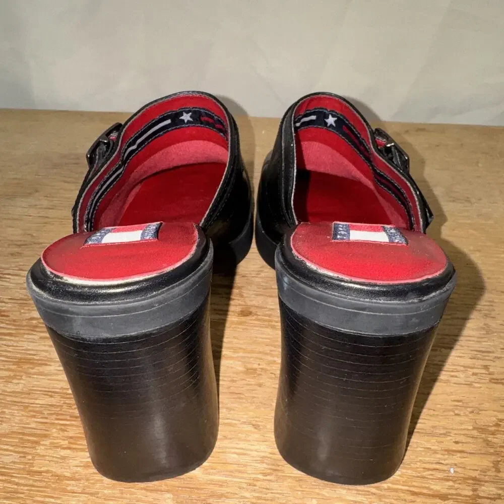 Vintage Tommy Hilfiger Mule Slip In Shoes Women’s Block Chunky Heel Y2K Festival